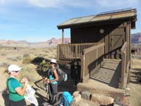25-Michelle_and_Fabrienne_at_Tonto_Trail_junction_rest_area-temp_already_shows_80_degrees