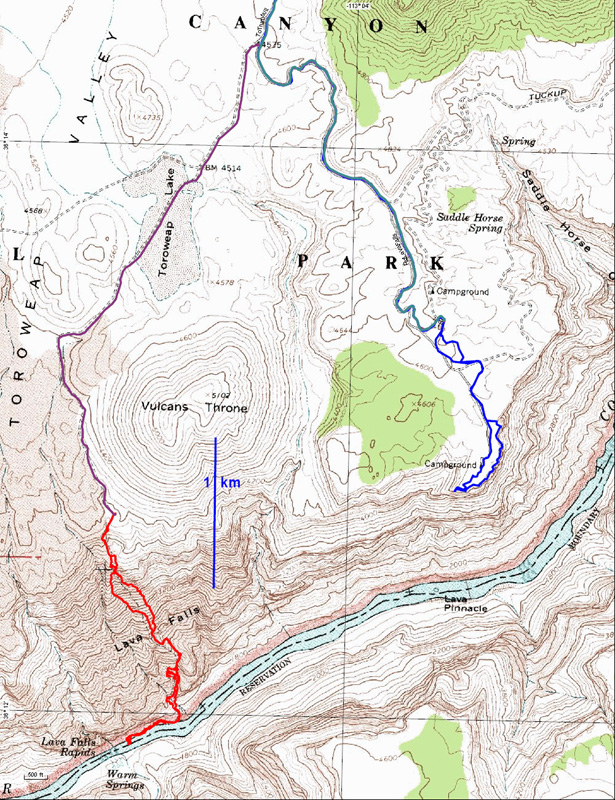 01-green-road_to_camp,blue-viewpoint,purple-road_to_Lava_Falls_trailhead,red-route_to_river