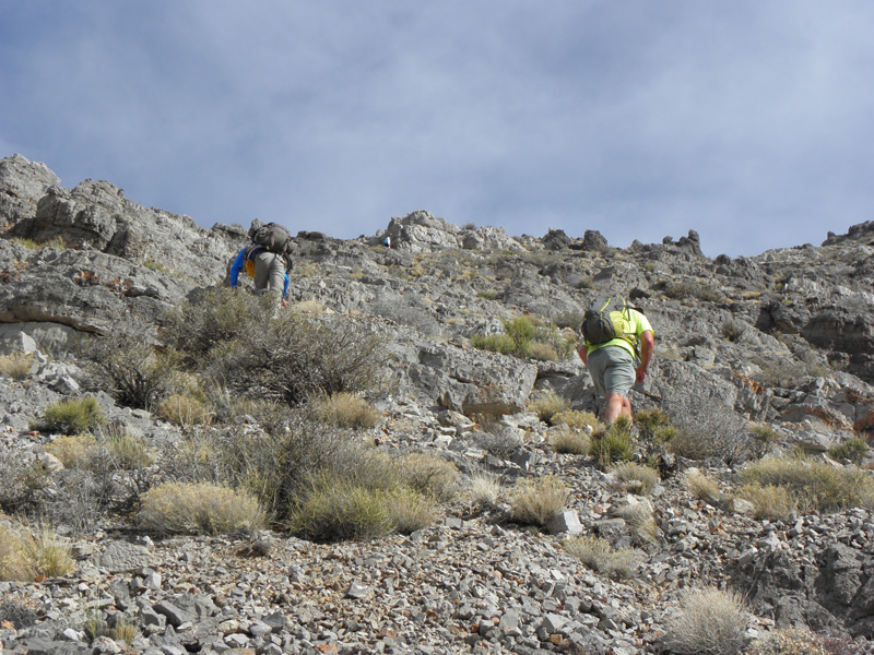 24-Joel_and_Minas_heading_up_scree-Toby_in_distance_waiting