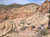 20-Lori_and_Doug_with_views_of_Keystone_Thrust_Fault-definitive_line_between_sandstone_and_limestone