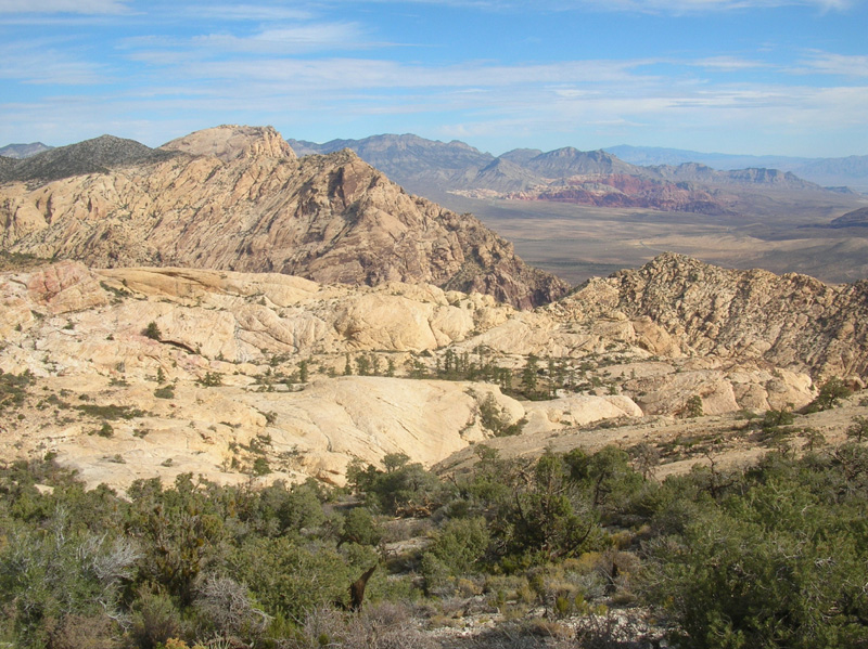 15-scenic_view_with_Bridge_Mt_and_Indecision_Peak_to_left,Calico_Hills_in_right_distance,The_Park_in_middle