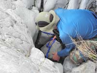 22-second_rappel-very_bad_anchor-Courtney_creating_new_one_around_stone-piled_more_on_top