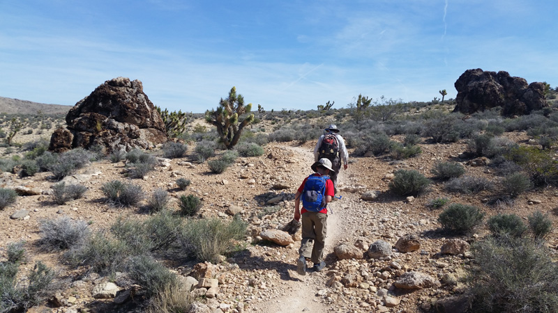 19-Daddy_and_Kenny_on_the_trail-interesting_rocks_with_fossils