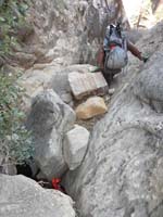 44-biggest_obstacle-Luba_looking_over_rock-not_too_good,Ed_going_through_rabbit_hole