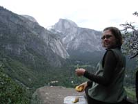31-Gretchen_enjoying_a_mango_looking_at_Half_Dome