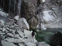 48-Kristi_looking_up_at_lower_Yosemite_Falls